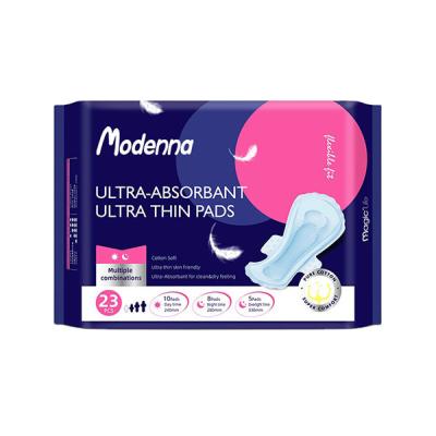 China Women Anion Chip Sanitary Pads Blue Printing Strip Cotton Organic Ultra Thin Pads for sale