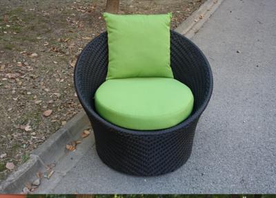 China Black Round Outdoor Rattan Chairs , With Green Cushion And Pillow for sale