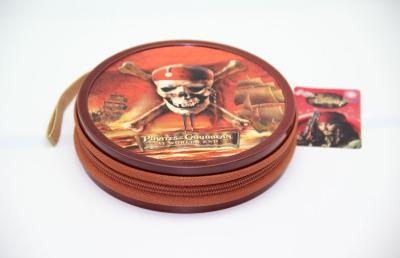 China Recyclable Zipper Round Metal Tin CD Case Pirates Of The Caribbean for sale