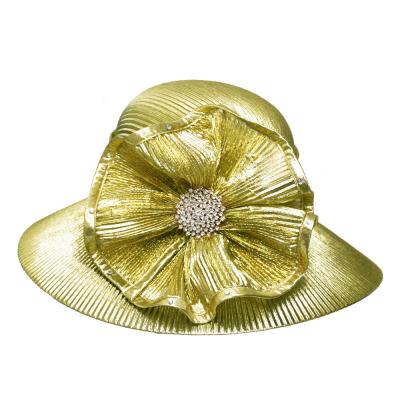 China Gold Silver Metallic Braid Ladies' Church Hats Stunning Diamond Buckle trimming for sale