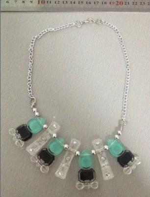 China ABS and Alloy hand made necklace blue black and clear with gold chain for sale