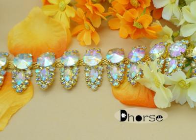 China Custom Colorful Rhinestone Chain Trimming With Gold Metal For Dresses for sale