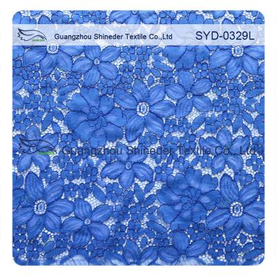 China Blue Corded Lace Fabric For Wedding Dresses / High Fashion Lace Fabrics for sale