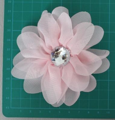 China Chiffon artificial pink flower corsage , pin rhinestone fabric flower corsages for sale