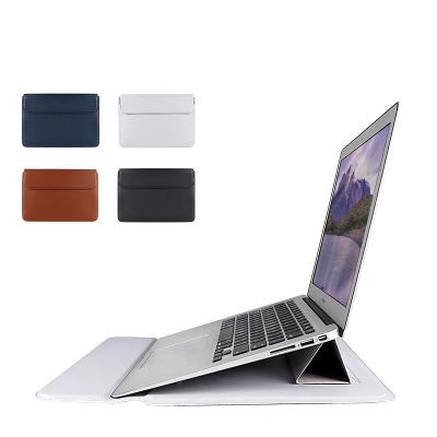 China KS-PU08 Low MOQ factory direct PU leather laptop sleeve cover 13,13.3, ultra-thin 14.1-154 inch notebook bag with stand function for sale