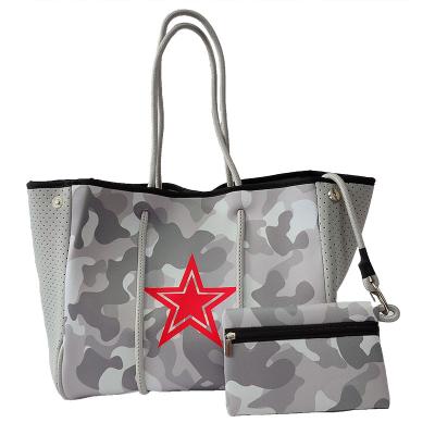 China Fashion Factory Direct New Collection Women Camouflage Design Shopping Bag Trendy Neoprene Fabric Crossbody Tote Handbag for sale