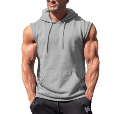 China Anti-Wrinkle Summer Tank Top Men's Gym Fitness Bodybuilding Muscle Sportswear Workout Hoodie Sleeveless Sweatshirt With Side Pockets For Men for sale