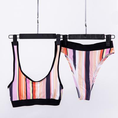 China 2022 New Design Breathable Colorful Striped Tankini Two Piece Swimwear Suits For Women for sale