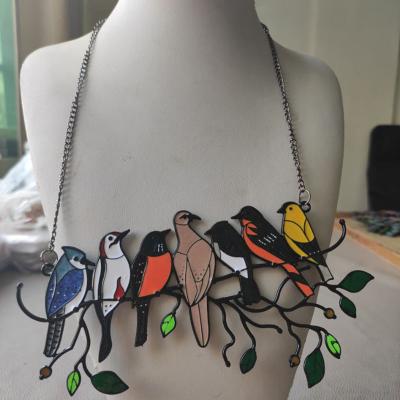 China China Fashion Birds Stained Glass Window Hangings for Shop Home Decoration for sale