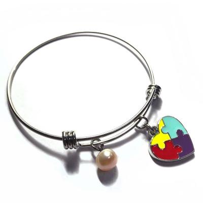 China Wholesale ALLOY XP-AJ-1003 Autism Awareness Bead Bracelets Puzzle Heart Charms Adjustable Autism Jewelry for sale