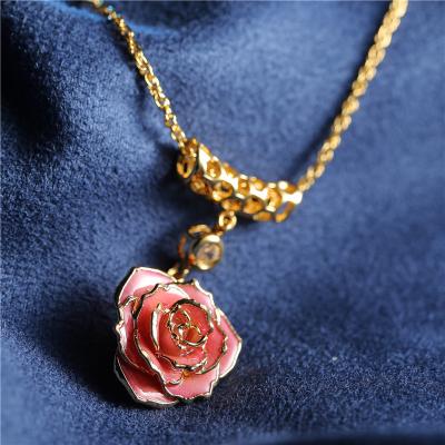 China XP-RRN-1028 Real Real Gold Rose Necklace + 24k Gold Dipped Rose Jewelry for sale