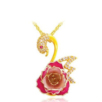 China XP-RRN-1033 Real Rose Necklace + 24k Gold Dipped Flower Real 24k Gold Rose Jewelry for sale