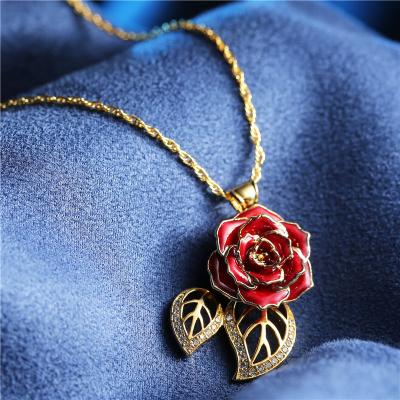 China Real Gold Dipped Necklace XP-RRN-1022 Religious Flower Rose Jewelry for sale