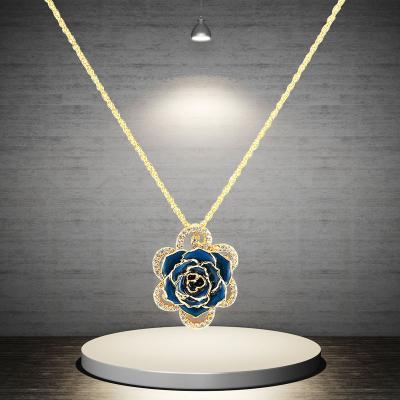 China XP-RRN-1020 Rose Flower Jewelry Real Gold + 24k Gold Dipped Rose Real Necklace for sale