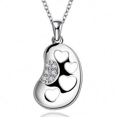 China Fashion Cute Soybean Seed Shape Heart Pendant Pattern Silver Plated Necklace for sale