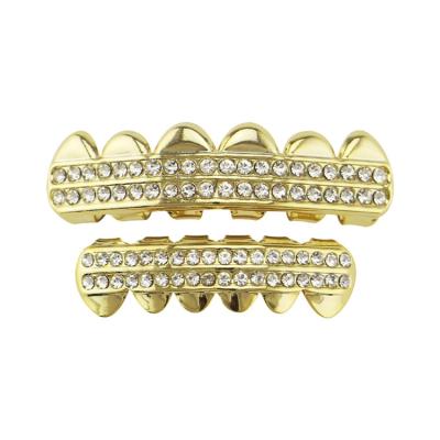 China Cute Fashion Brass Grill Set Cut Gold Plated Diamond Teeth Grillz for sale