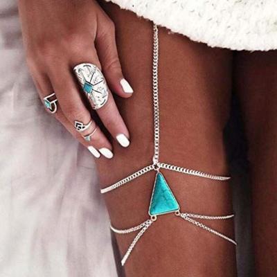 China Cute Turquoise Crossover Geometry Leg Chain Silver Thigh Bikini for sale