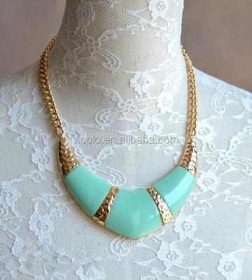 China Cute new design fashion cute enamel mint green ox horn charm chunky necklace/enamel short bib necklace/statement necklace for sale