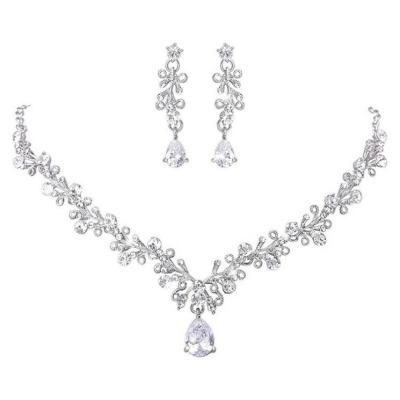 China Cute Clear Crystal And Cubic Zircon Necklace Earrings Jewelry Set For Women Wedding Accessories for sale