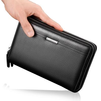 China Multi-card Daily Use Clutch PU Leather Large Capacity Men's Double Zipper Men's Business Wallet for sale