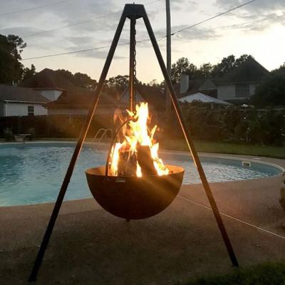 China Stocked Weather Resistant Steel Outdoor BBQ Cauldron Large Metal Hemisphere Hanging Fire Pit for sale