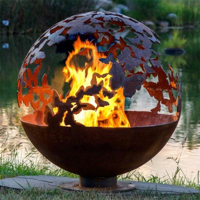 China Outdoor Decoration Stocked Corten Steel Fire Sphere, Round Steel Fire Pit, Fire Bowl for sale