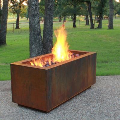 China Stored Rectangular Exterior Vintage Corten Steel Fire Pit for sale