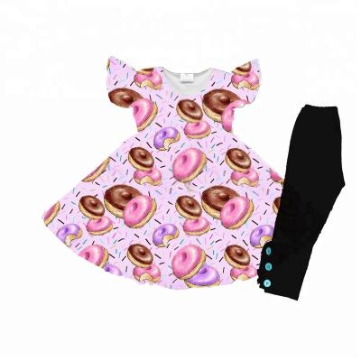 China Wholesale Casual Kids Wear Donuts Pattern Girls Fashion Clothes Baby Dress Up Set for sale