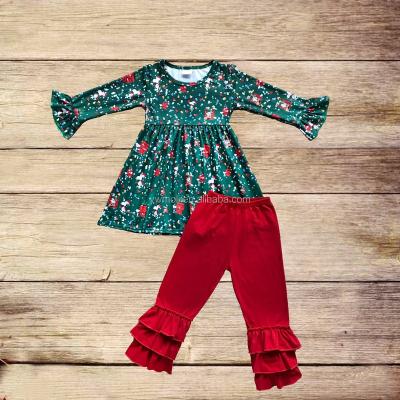 China 2018 Spandex/Polyester Christmas Baby Boutique Christmas Colored Lights Outfits Toddler Green Tunic And Pants Set Kids Girl Clothes for sale