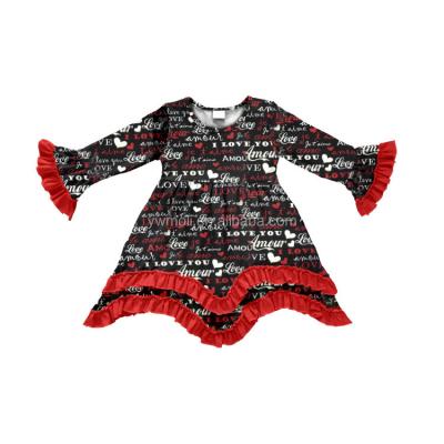 China Latest Fashion Design Breathable Love Pattern Long Sleeve Dress Valentine Baby Winter Dresses for sale