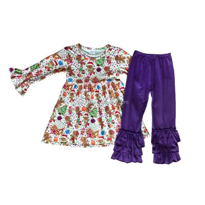 China Wholesale Cotton Children's Clothing Sets Toddler Ruffle Baby Boutique Clothing Sets Christmas Tops And Pants for sale