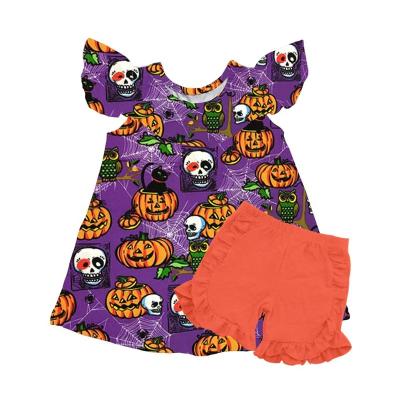 China Moli Breathable Hot Selling Pumpkins Little Girls Pattern Printed Boutique Clothing Sets Summer Clothing Sets for sale