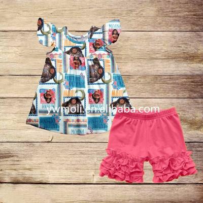 China Wholesale cotton moli baby clothes moana pattern flutter sleeve dress match shorts girls boutique clothing for sale