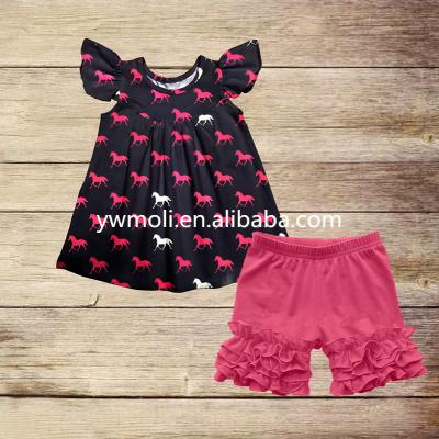 China 2018 new cotton fashion smocked children clothing horse pattern tunic dress match shorts children clothes for sale