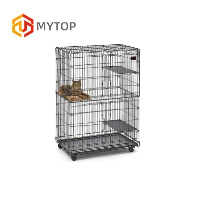 China Large Fast Collapsible Stored Cat Cage 3 Tier Metal Wire Pet Crate Fence Cage for sale