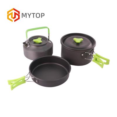 China Portable Outdoor Cooking Set 4 Pieces Cook Pot Pan Bowl Lightweight Cookware Set Portable Camping for sale