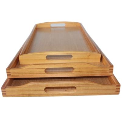 China Home Bamboo Wooden Serving Tray Set With Handles, Ottoman Food Breakfast Tray For Coffee Table for sale