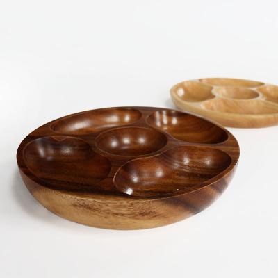 China Sustainable Living Room Home Snack Box Candy Box Dried Fruit Split Tray Wooden Fruit Tray for sale