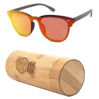 China 2021 Fashion Sun Glasses 100% Vintage Wood Frame Bamboo Plastic Sunglasses With Full Mirror Lens for sale