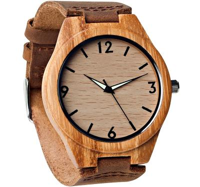 China Automatic Date Men's Bamboo Wooden Watch With Genuine Brown Leather Strap Quartz Analog With Quality Miyota Movement for sale