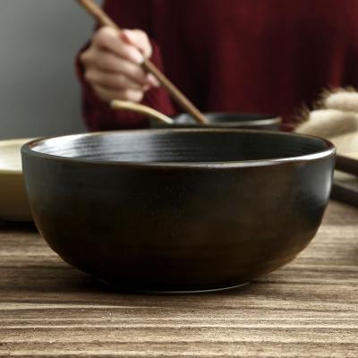 China Viable factory large soup bowl, direct wholesale porcelain ceramic rice, matte black salad bowl for restaurant and hotel for sale