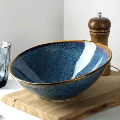 China Factory direct eco viable wholesale soup ramen bowl noodle ceramic dinnerware sets porcelain blue serving bowl for sale