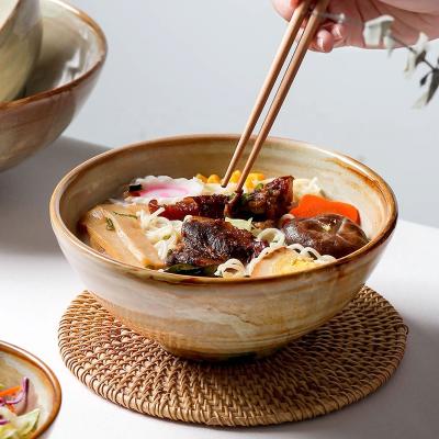 China Viable Wholesale Unique Reactive Glazed Ceramic Japanese Style Porcelain Pasta Soup Ramen Udon Noodle Bowl for Restaurant and Hotel for sale