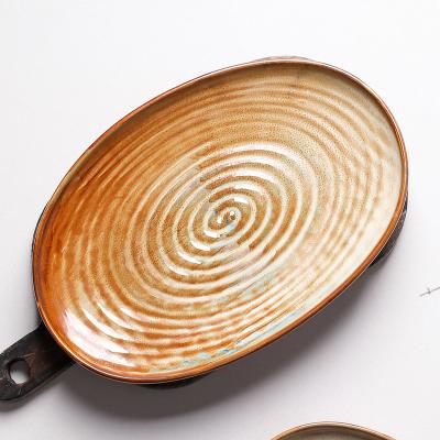 China Wholesale High Quality Viable Set Restaurant Ceramic Glazed Porcelain Oval Dinnerware Set 14 Inch Large Porcelain Splint Dinnerware Oval Dishes for sale