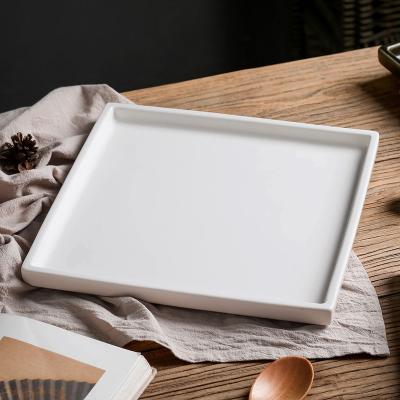 China Viable Wholesale Ceramic Matte White Square 10 Inch Pizza Dish, High Quality Porcelain Restaurant Pasta Dinner Dishes for sale