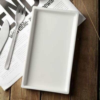 China Viable Wholesale Ceramic Rectangular 9 Inch Dessert Dish and Serving Plate, Small Porcelain Rectangle Matte White Dinner Dishes for sale