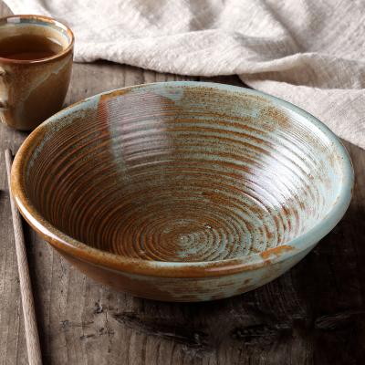 China Sustainable Japanese Style Kitchen Serving Ceramic Soup Bowls Steam Glazed Vintage Porcelain Ramen Noodle Bowl for sale