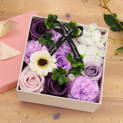 China Handmade Custom Printed Logo Luxury Square Hat Flower Box With Ribbon Paper Lid/Handle For Four 2020 Luxury Paper Flower Boxes Rose for sale