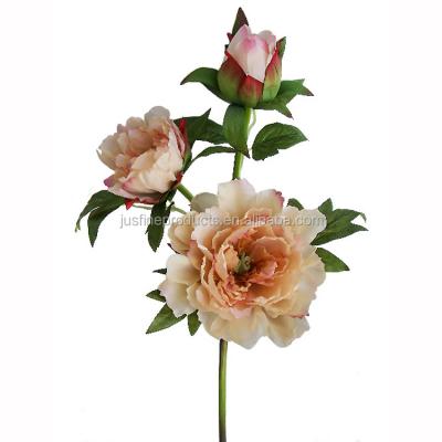 China Silk Peony Spray High Quality Artificial Peony 51cmH Real Touch Flower Spray With Two Open Flowers And One Bud For Indoor Decoration for sale