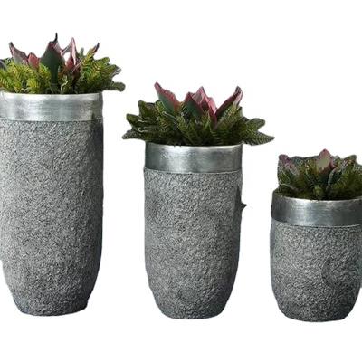 China Backyard CLASSIC Round Nature FRP Traditional Flower Pots Fiberglass Plant Pot for Palace Hotel Outdoor Commercial Decor for sale